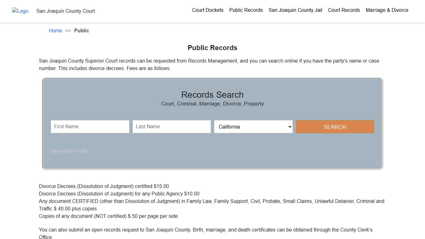 Public Records San Joaquin County Court