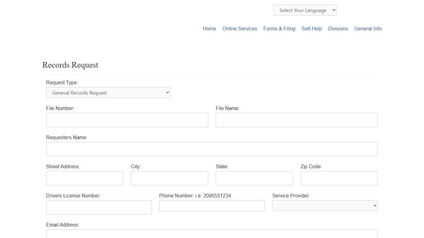 Records Request – Superior Court of CA – County of San Joaquin